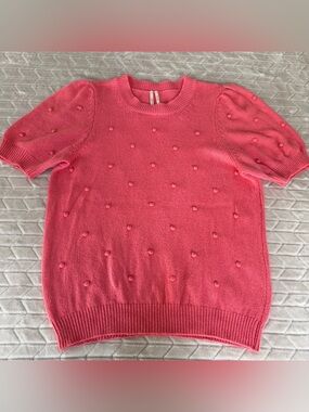 Anthropologie Pink Pom-Pom Crewneck Sweater Top Wool Blend Italy size Large